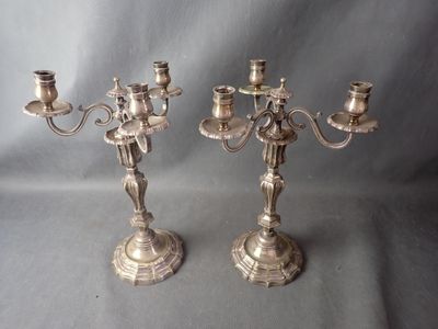 pair of antique silver plated candelabs