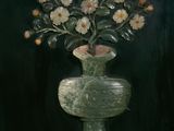 a painting of a vase with flowers in it on a table
