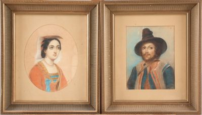 Ecole du XIXe siècle Paire de portraits, couple en buste