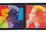two framed pictures of a woman and a man in different colors