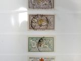 several different types of stamps are displayed in a display case