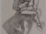 drawing of a woman sitting on a chair with a cat in her lap