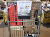 a metal cart with a bunch of boxes in it