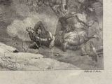 a drawing of a man riding a horse in the desert