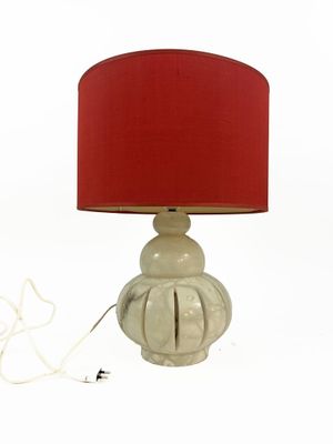 Lampe en albâtre à deux lumières à fut ajouré H totale : 50 …