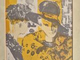 painting of a couple of people in a yellow room with a yellow background