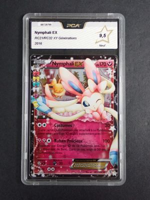 a close up of a pokemon card in a plastic case