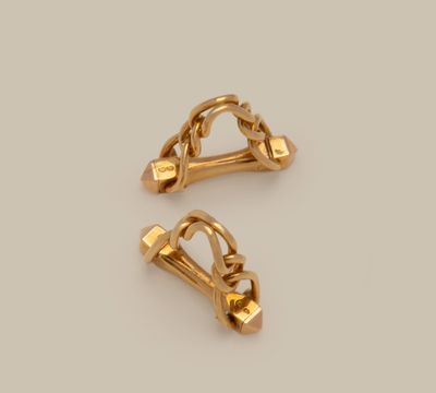 two pairs of gold - plated metal clips on a white background
