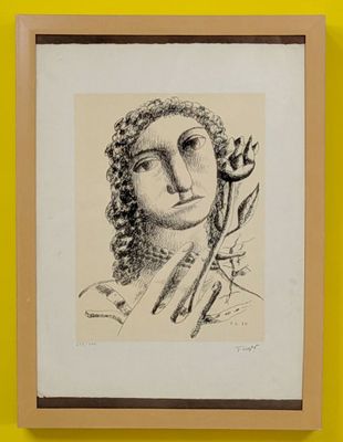 a drawing of a woman holding a flower in her hand