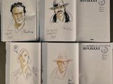 four sketches of a man in a hat and a woman in a cowboy hat