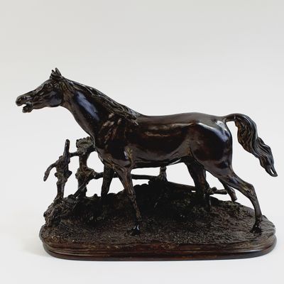 D'après Pierre-Jules Mène (1810-1879) : "Djinn, Cheval à la barrière n - Photo 1