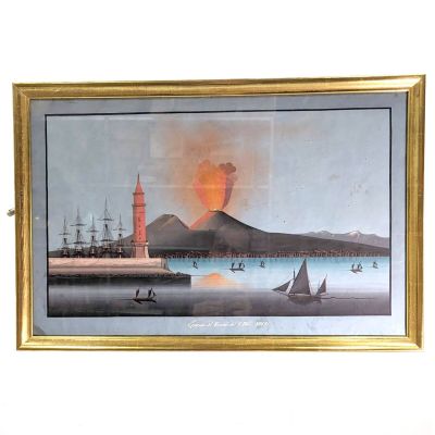 Gouache napolitaine représentant l'éruption du Vésuve du 9 o…