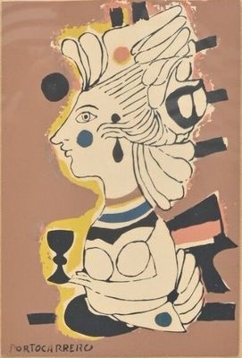 an image of a painting of a woman with a bird on her head