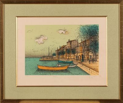 une image d'un tableau représentant un bateau dans l'eau