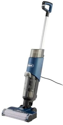 un gros plan d'un aspirateur bleu et argent sur fond blanc