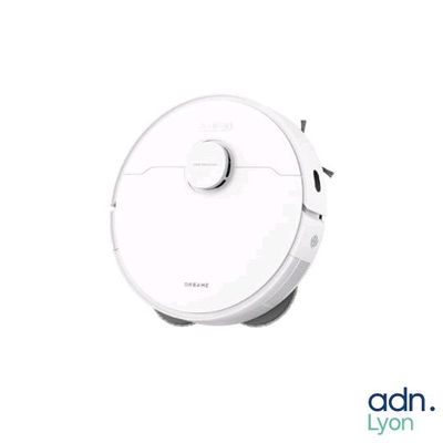 une image d'un aspirateur robotisé blanc sur une surface blanche