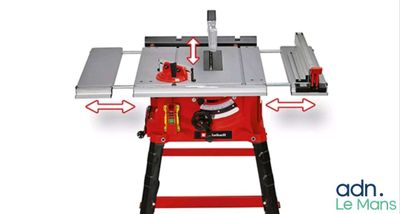 a close up of a table saw on a work bench