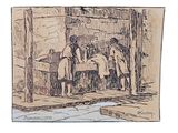 a drawing of a man and a woman sitting at a table