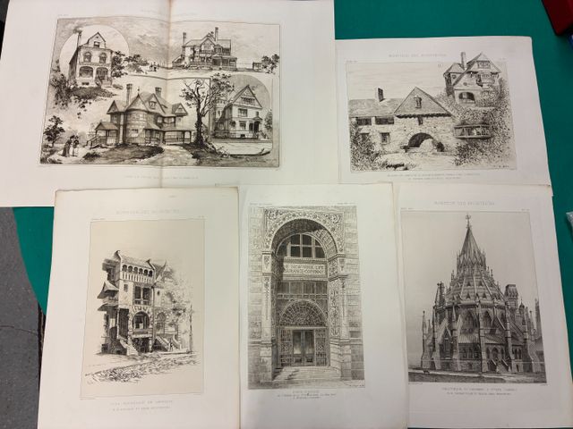 Lot de 10 gravures représentant des habitations, villa et cottage...