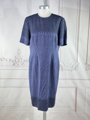 JAEGER - Robe droite violette tachetée noire, petites manche…