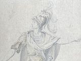 drawing of a woman with a sword and shield in her hand