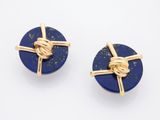 two pairs of lapis and goldtone earrings with a knot