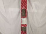 red and white rope wrapped in plastic with a tag on it