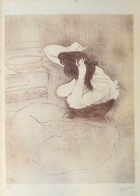 dessin représentant une femme assise par terre, la tête entre les mains