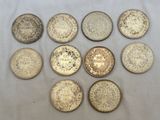 six types de pièces différents sont disposés en cercle