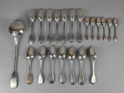a lot of silver spoons and forks on the table