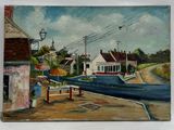 painting of a painting of a street scene in a small town