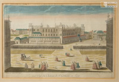 tableau représentant une vue de ville avec un château en arrière-plan