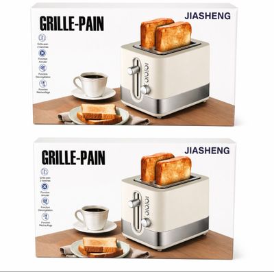 deux boîtes contenant un grille-pain et une tasse de café