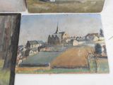 painting of a rural scene with a church and a village
