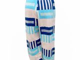 a close up of a mannequin wearing a blue and white striped pant