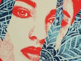 a close up of a painting of a woman with red hair