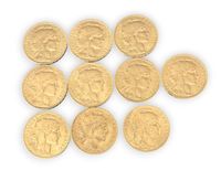 DIX PIECES de 20 francs or Marianne FRAIS de VENTE 12 % H.T