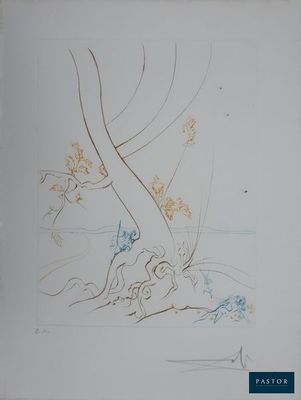 dessin représentant un arbre avec des fleurs et des oiseaux en arrière-plan