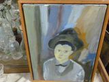 un tableau représentant une femme portant un chapeau et un nœud papillon