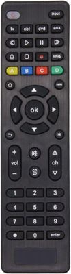 La télécommande d'un téléviseur est représentée sur un fond blanc.
