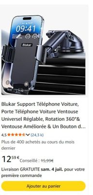une photo d'un support pour téléphone portable équipé d'un chargeur de voiture