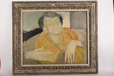 un tableau représentant un homme assis sur un canapé