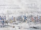 a drawing of a military scene with men on horses