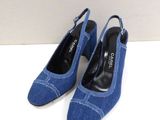 sandales en denim bleu - à talons, bout pointu et bride à la cheville