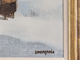 a painting of a person on a sled in the snow