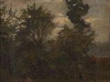 an image of a painting of a man riding a horse down a dirt road