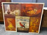 a picture of a painting of a bird on a table