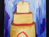 une peinture représentant un gâteau à trois étages surmonté d'une croix
