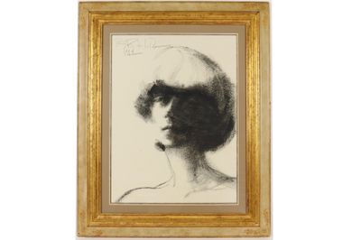 Ecole FRANCAISE du XXe Portrait de femme Fusain. Signé et da… - Photo 1