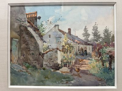 une photo d'un tableau représentant une rue de village